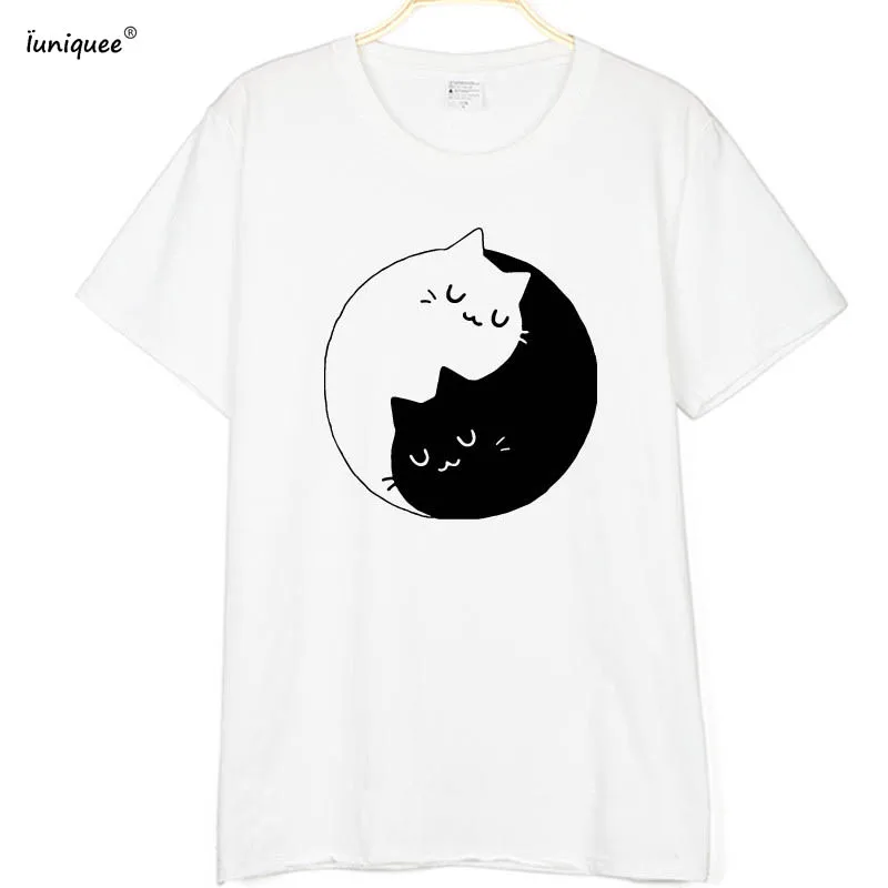 Yin Yang Cat Lovers футболка Мультяшные Графические футболки женские топы Лето 2017