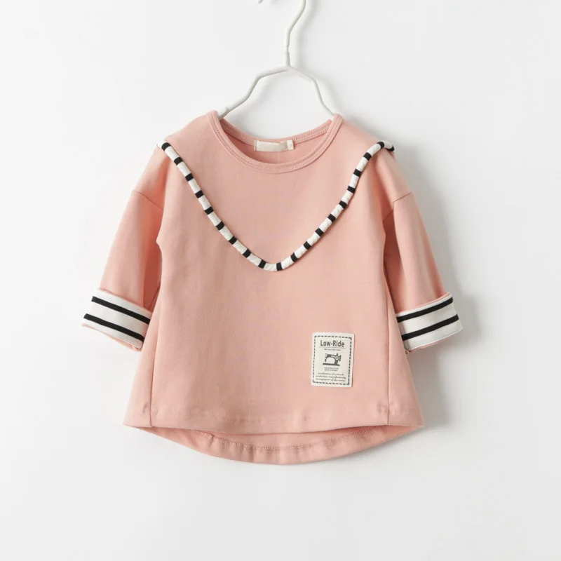 Весна 2018 хлопковая футболка в полоску с длинными рукавами для девочек милая