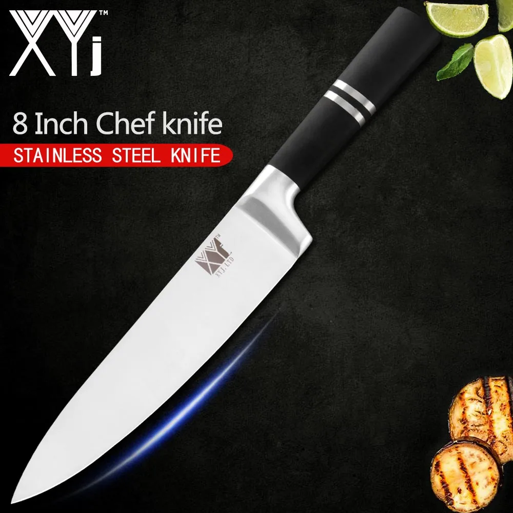 8 inch chef XYj немецкий набор ножей из нержавеющей стали 3Cr13 высокотвердое острое лезвие с черной ручкой нож для приготовления пищи для суши сашими набор ножей - Цвет: 8 inch chef