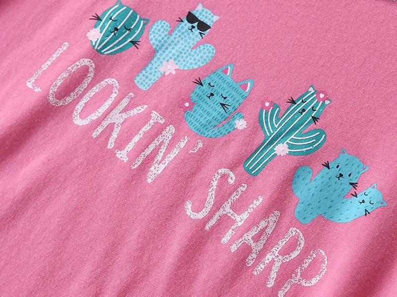 Hello Летняя женская пижама с принтом вязаный хлопковый черный пижамный комплект