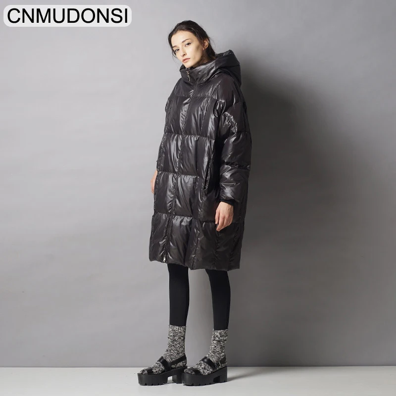 

2020 Down Cotton Jacket Women Hooded Collar Coats Down Women Winter Warm Coat Women Bright Leather Fabrics Down cotton Jackets