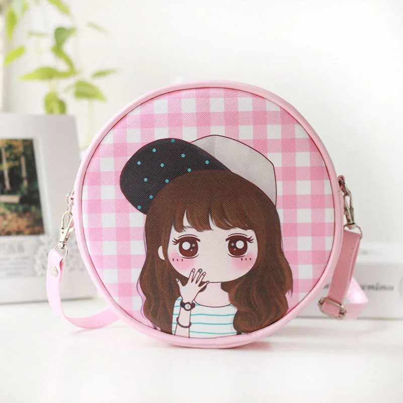 HAPPIEST Children Cute Shoulder Bag PU Leather Cartoon Round Kawaii Kids Crossbody Small Money Phone Pouch Women Bags for Girls