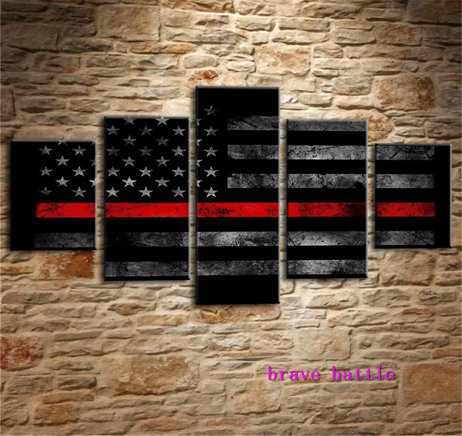 

Thin Red Line American Flag Canvas Painting Living Room Home Decor Modern Mural Art Oil Painting