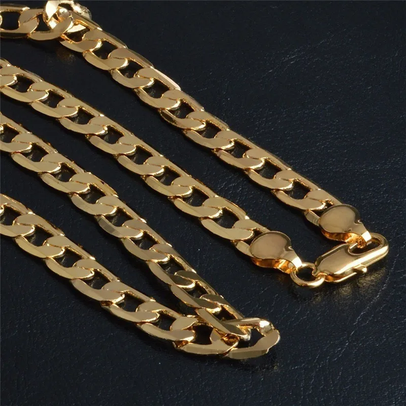 

New 6MM Cuban Link Chain Gold Necklace Men Bracelet 20/45/50/55/60/65/70/75CM Curb Chain Hip Hop Necklace for Men Jewelry kolye4