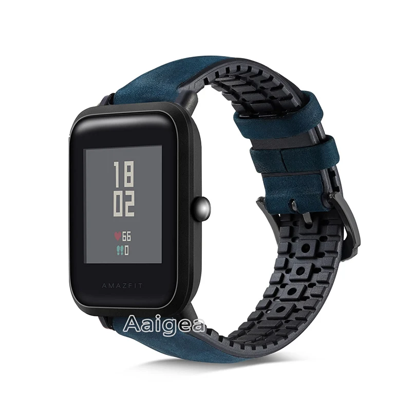 Matte Blue Кожаный силиконовый ремешок для часов, ремешок для Xiaomi Huami Amazfit Bip BIT PACE Lite, Молодежные умные часы, сменный ремешок 20 мм, ремешок на запястье - Цвет: Matte Blue