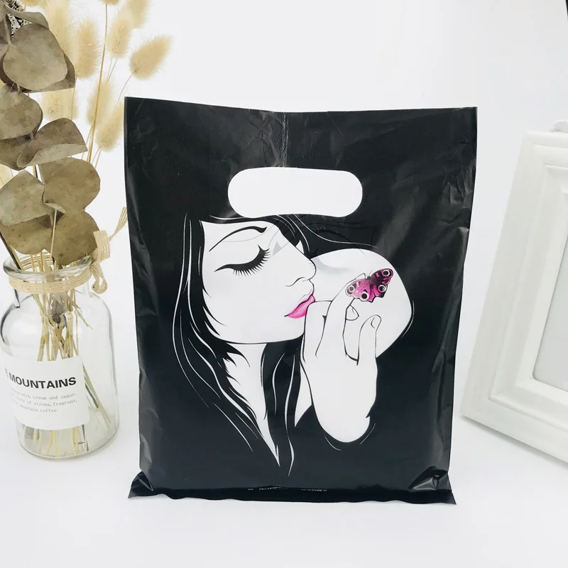 black white girl 25x35 20x25 15x20 см 10 шт. сумка для хранения одежды хозяйственные пластиковые сумки с ручками ювелирные изделия свадебный пластиковый мешочек для упаковки подарков - Цвет: black white girl