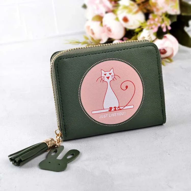 Cat Портмоне короткая Ленточки женские бумажники с застежкой-молнией держатель