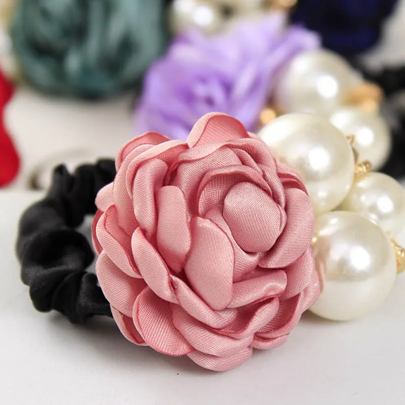 Тёмно красный цветок камелии искусственный жемчуг тканевые эластичные повязки