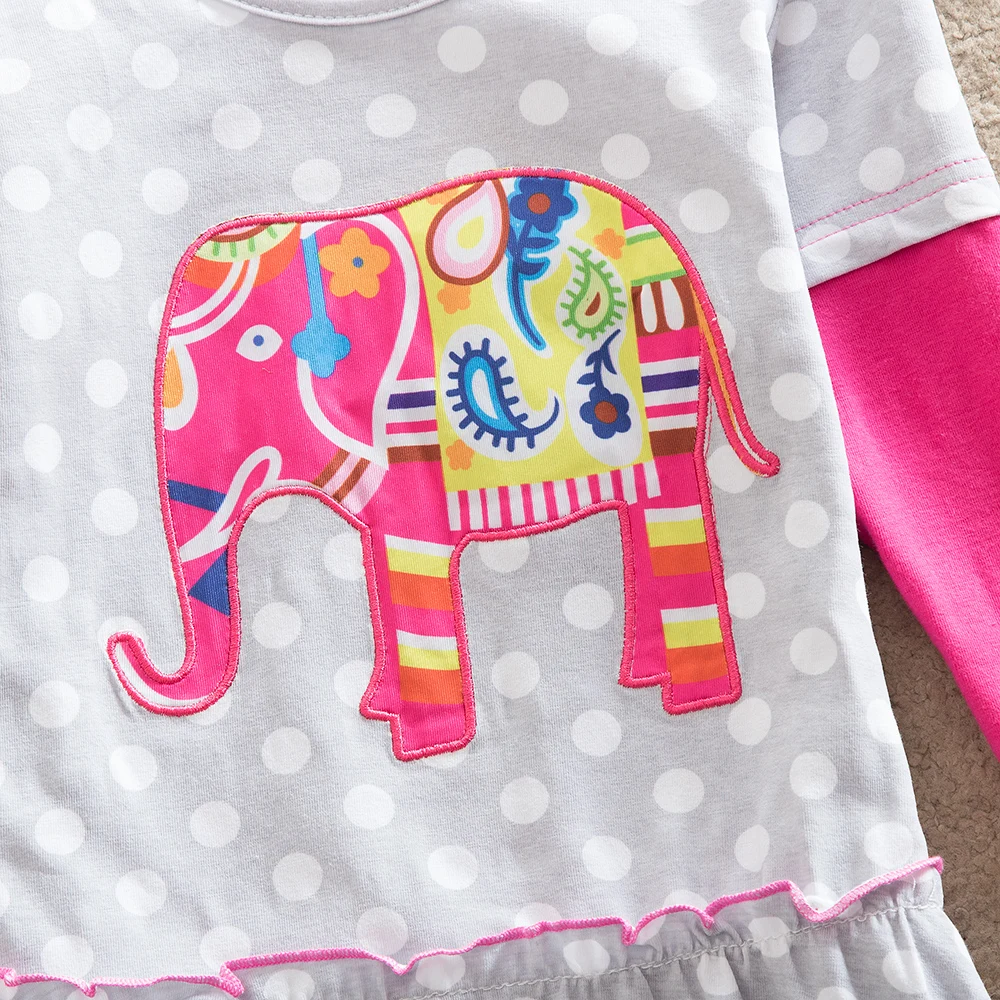 NEAT retail New baby girl clothes college style Lovely girls dresses kids Long sleeve dress cartoon Elephant LH605 | Детская одежда и