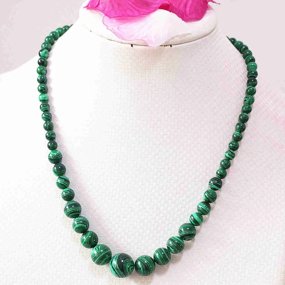 

Hot Sale Women Elegant Party Gifts Tower Necklace Synthetic Green Malachite Semi-precious Stone 6-14mm Round Beads 118inch B619