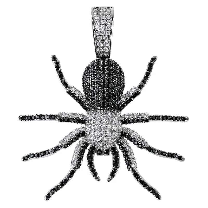 DNSCHIC Iced Out CZ Hip Hop Pendant Spider Necklace for Mens Animal Pendant Chain Gold Silver Black with Twisted Singapore Chain