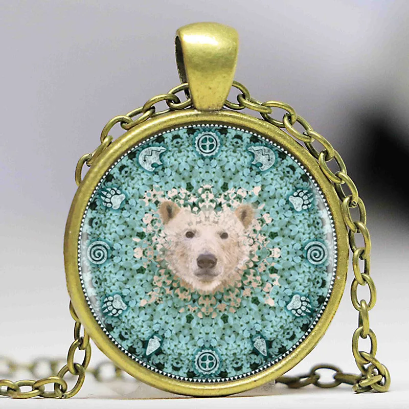 Bear Mandala Logo Pendant Necklace Flower Art Silver Chain Vintage Women Jewelry | Украшения и аксессуары