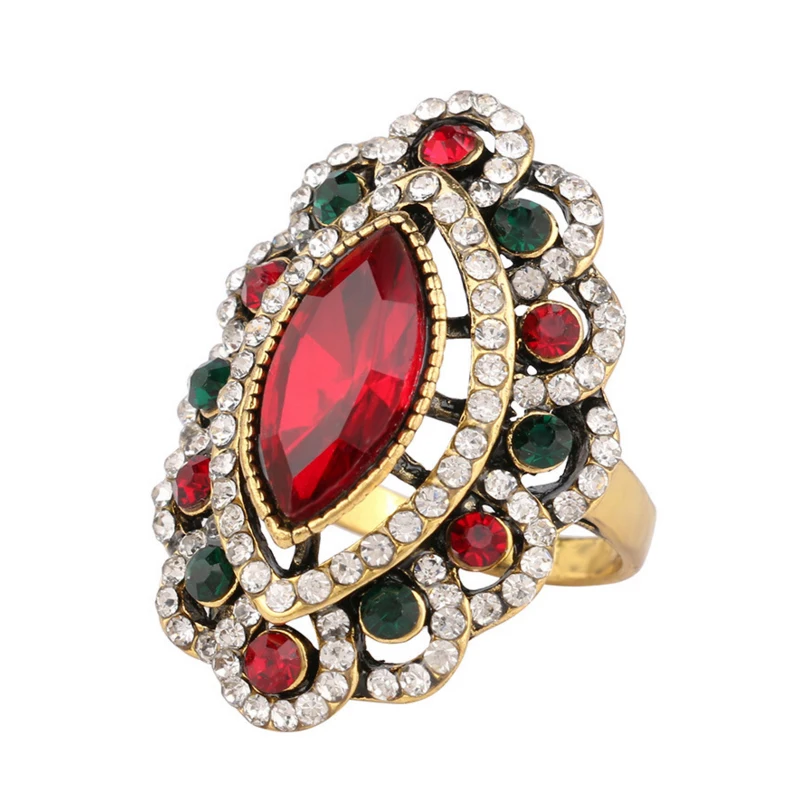 

2018 New Eye Shape Crystal Ring vintage folk style ancient ring wholesale