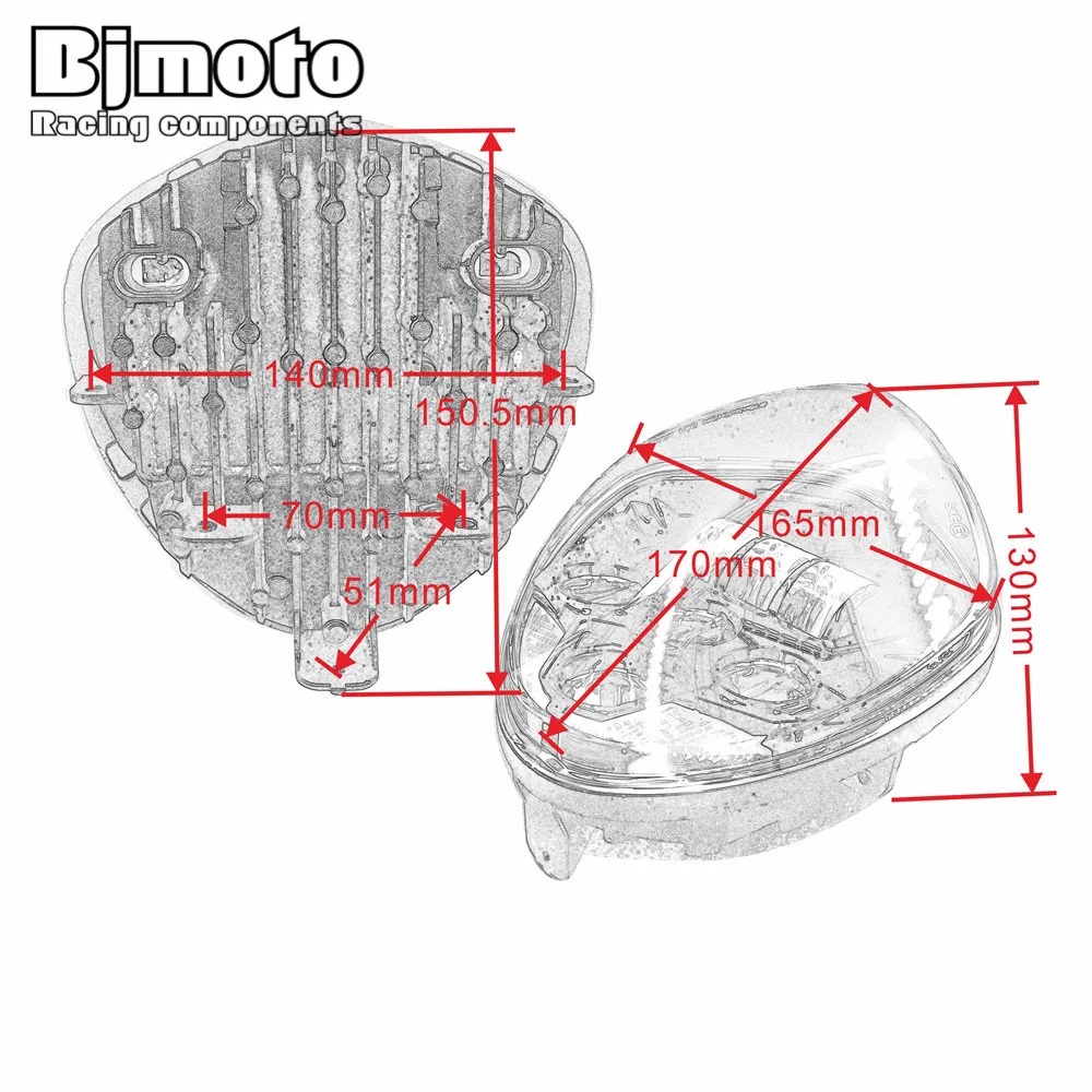 BJMOTO мотоциклетный светодиодный светильник на голову с высоким/низким лучом для Version Cruisers 2007- Moto Bike Cross Head Lamp светильник DOT EMAR