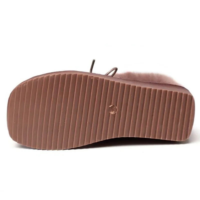 

Noble Handmade Real Fur Decoration Full Genuine Leather Shoes Woman Boots 2020 New Winter Warm Shoes Fashion Boots Flat Wedges