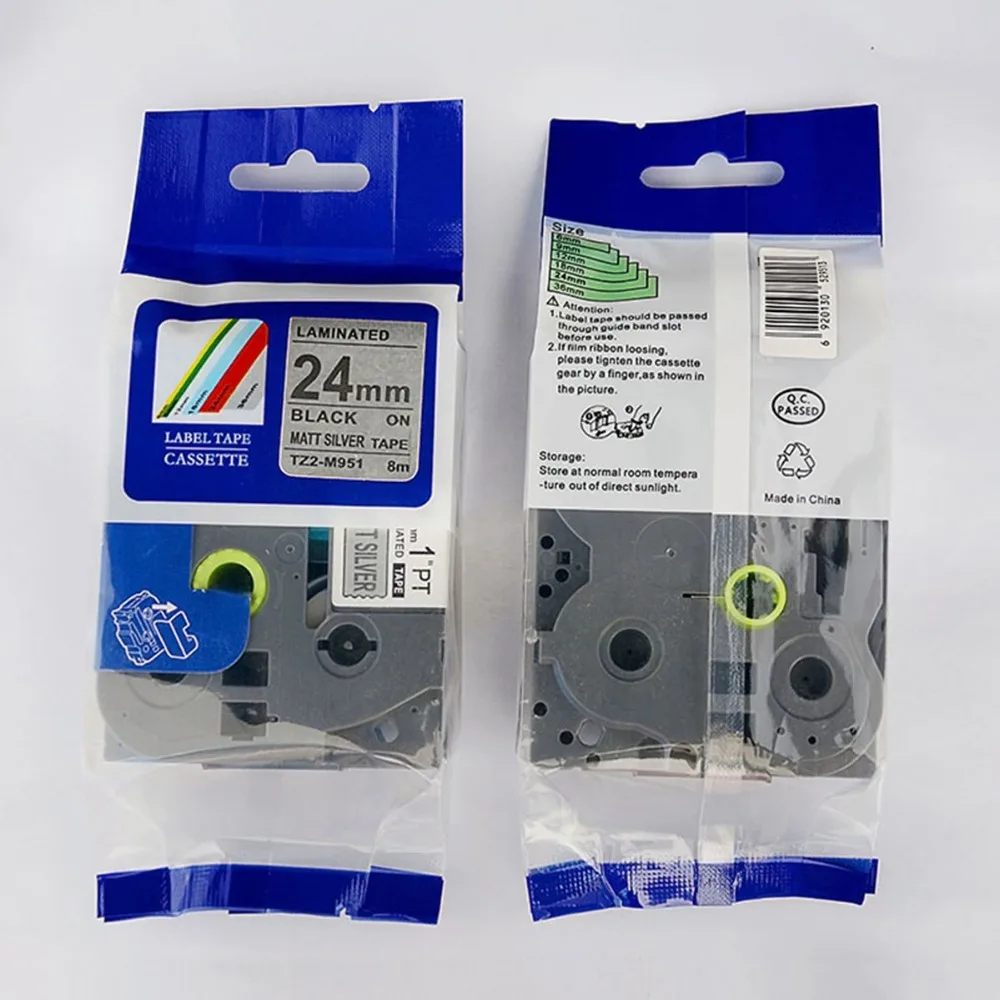 Fabricante de Venda Etiquetas para a Etiqueta Direta Compatível Preto Matte Sliver 24mm Ptouch Impressora Compatibilidade Perfeita Tze-m951