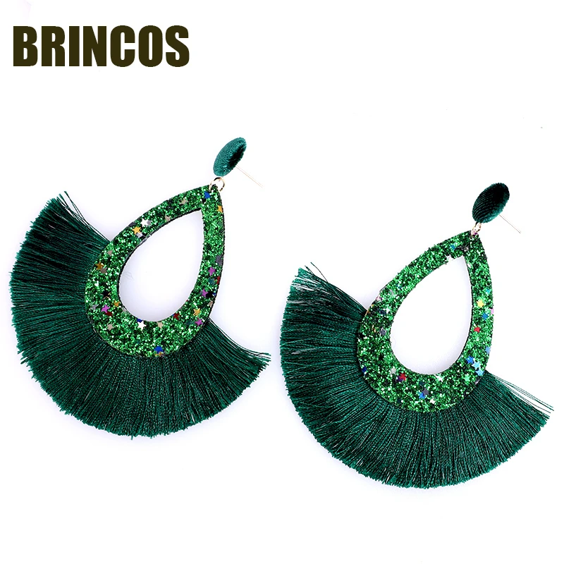 23 Earrings for women Neon green Tassel boho gold korean indian jewelry statement drop handmade oversize bohemia aliexpress - Metal Color: 23
