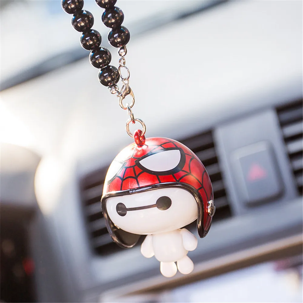 Автомобильный ювелирный кулон, милый шлем Baymax, мультяшная кукла, Автомобильные украшения, Автомобильное зеркало заднего вида, Висячие аксессуары для авто