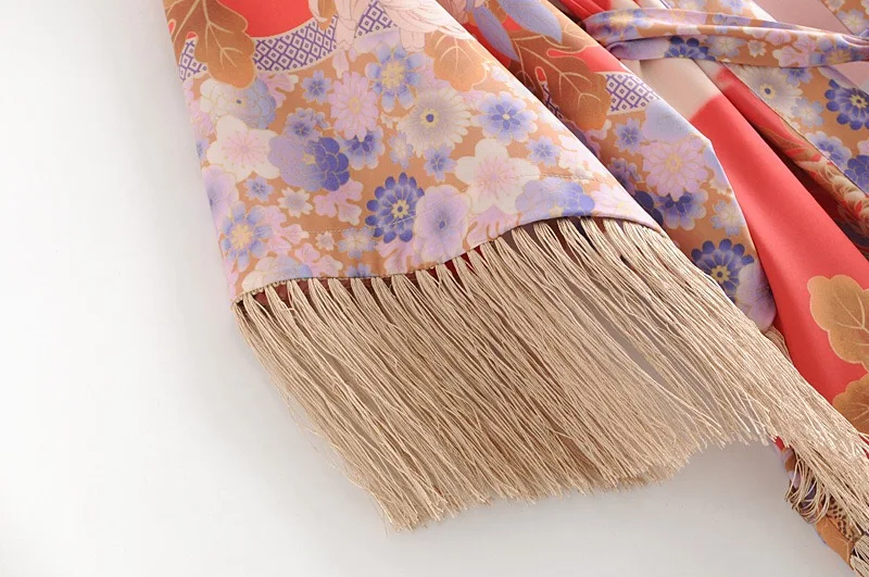 Рубашка женская с цветочным принтом бантиком и поясом в стиле пэчворк кимоно