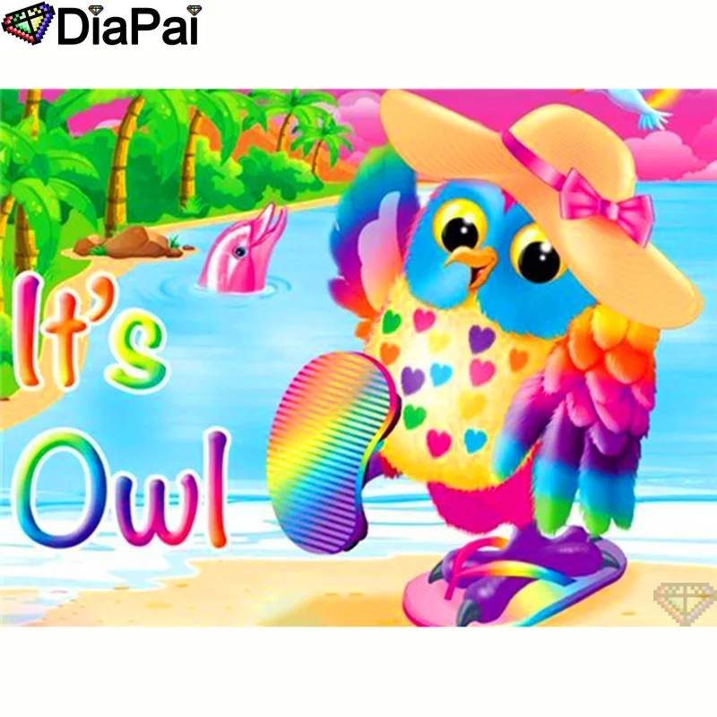 

Полноразмерная/круглая Алмазная картина DIAPAI 100% 5D «сделай сам», «текст цветной Совы», алмазная вышивка, вышивка крестиком, 3D декор A20031