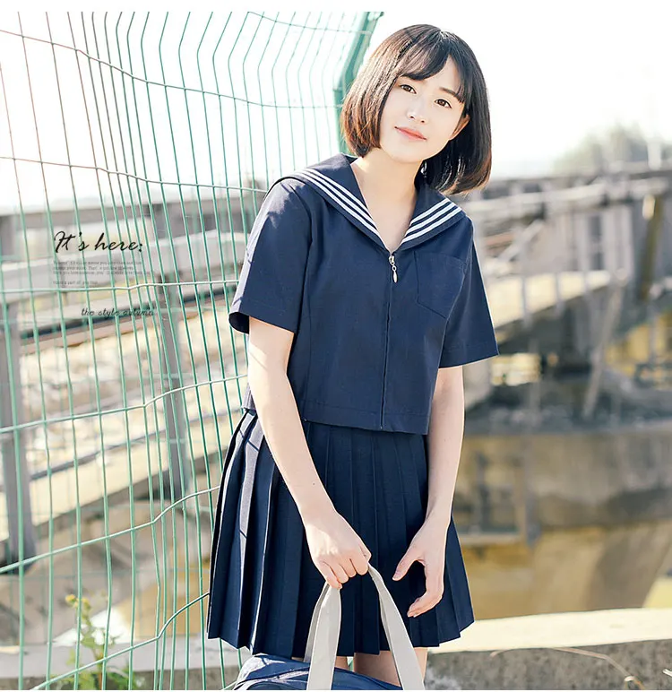 Женская летняя японская школьная форма JK костюм темно-синего цвета: блузка с