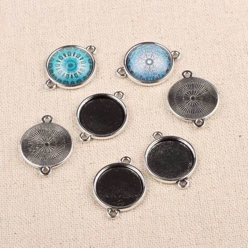 50 шт. Круглые античные серебряные настройки кабошона подходят 16 мм Пустые