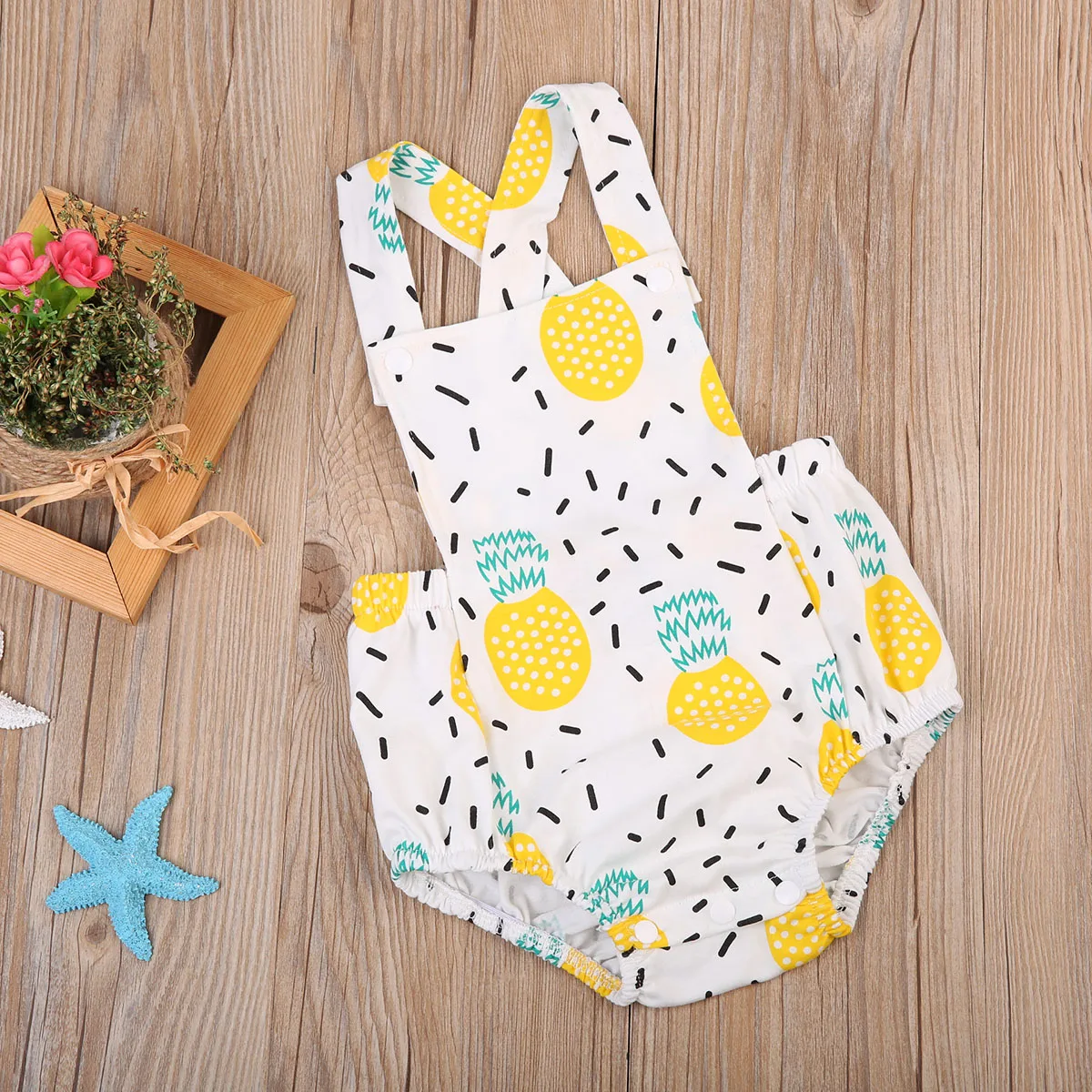 Pudcoco Детская одежда для девочек Милый комбинезон с принтом ананаса Летний хлопковый комбинезон Костюм Подгузник одежды.