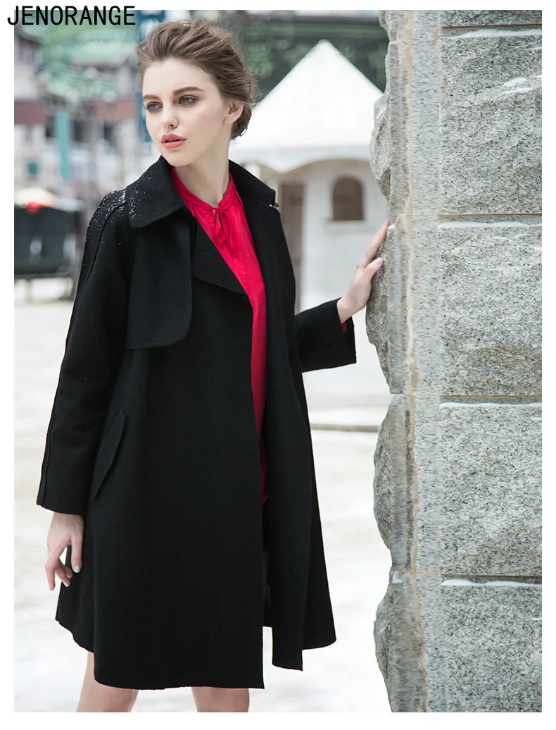 JENORANGE 2016 Последние женские Зимние Пальто Тонкий Шерстяной Пояс с отложным