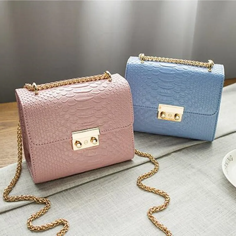 Аллигатора крокодиловой кожи мини небольшой Для женщин Crossbody сумка цепи женская
