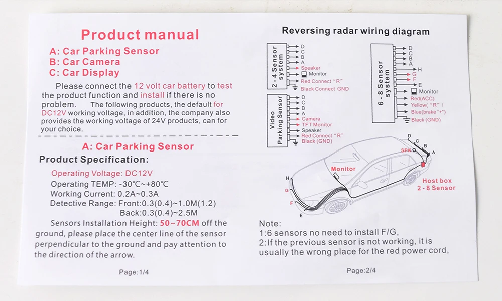 Автомобильная реверсивная парковочная радарная система с 8 датчиками парковки