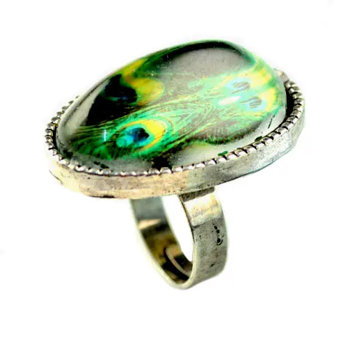 Женское винтажное коктейльное кольцо AOLOSHOW Золотое и серебряное с павлиньим