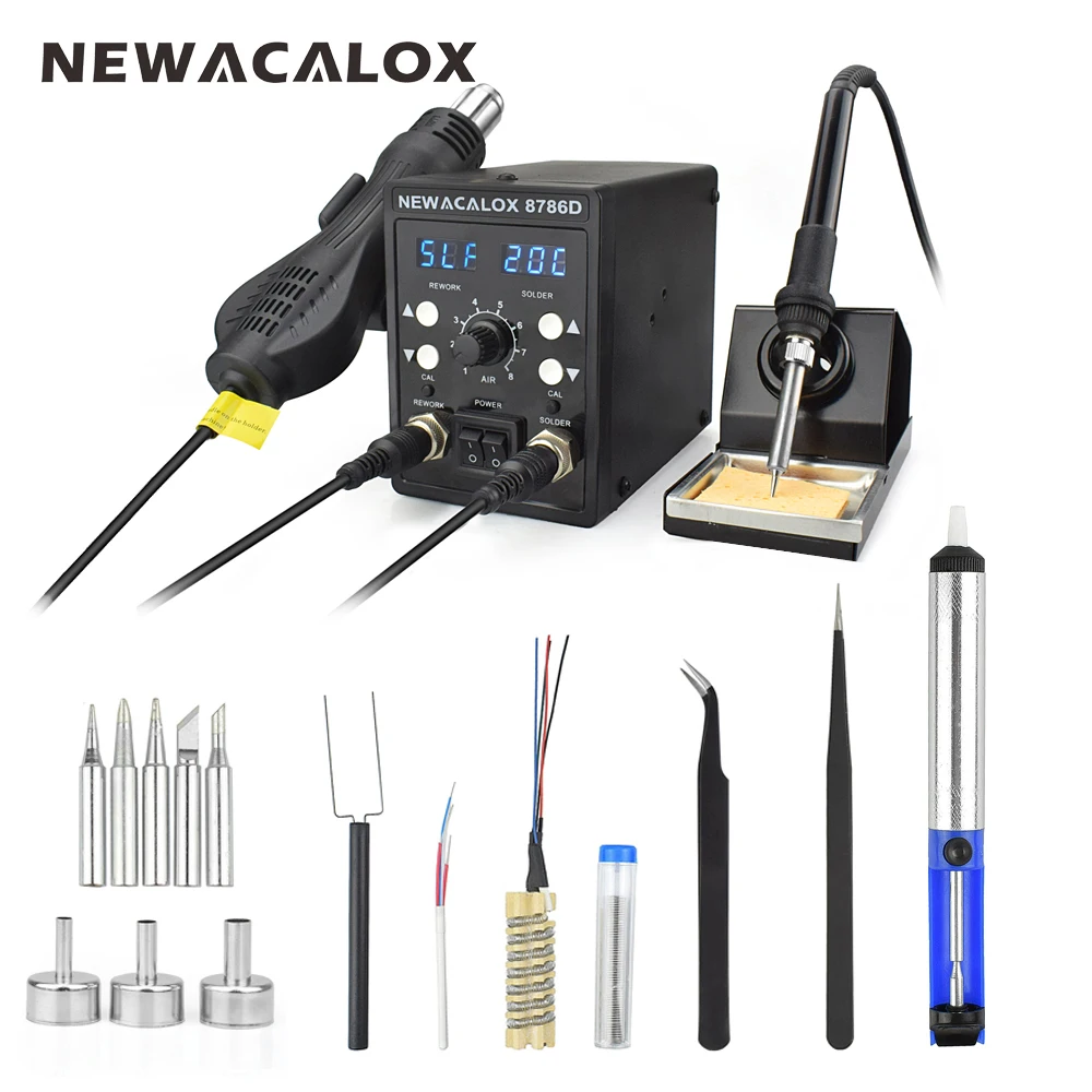 NEWACALOX 8786D 878 750 Вт Синий цифровой 2 в 1 SMD паяльная станция Ремонт Сварка паяльник набор PCB инструмент для распайки
