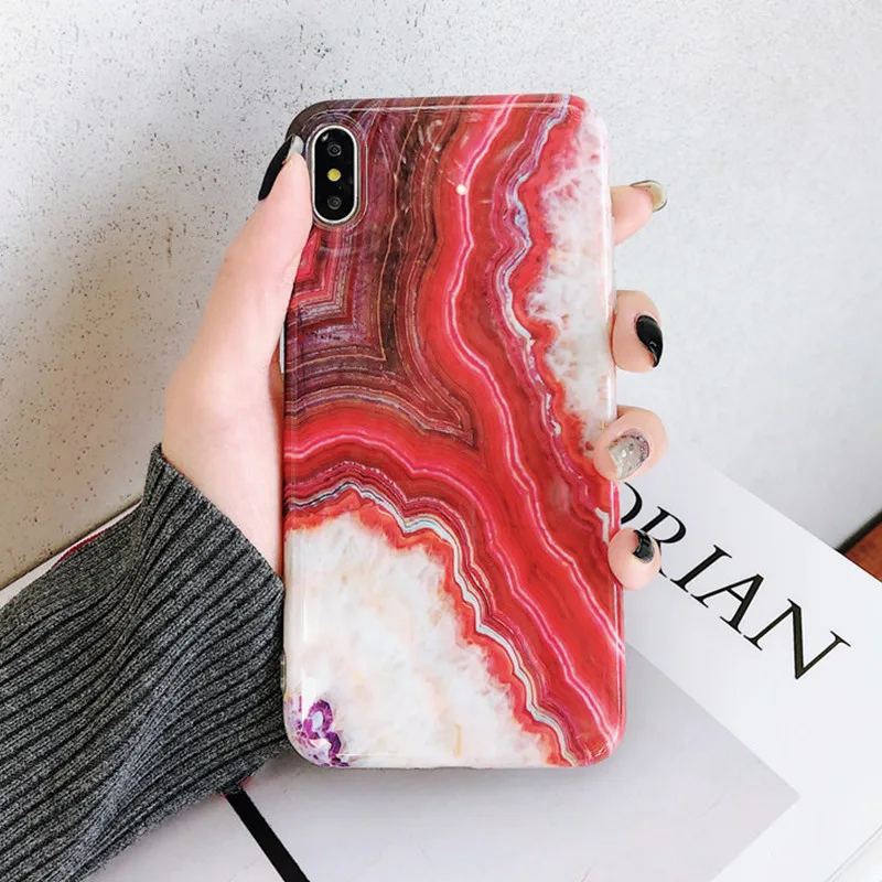 Роскошный чехол FTAIDKJ с красной Агатовой глазурью и мрамором для iPhone X XS Max XR Мягкая