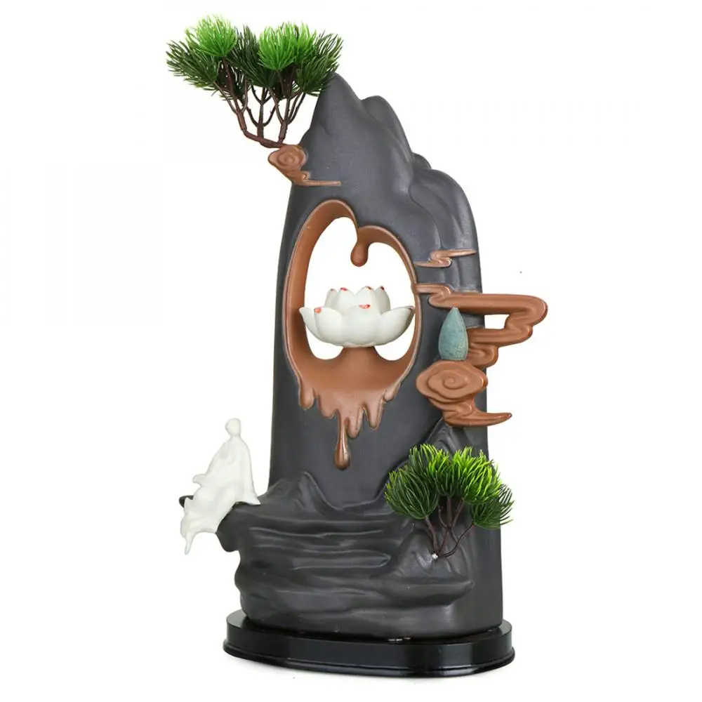 

Ceramic Burner Backflow Incense Holder Burner Creative Home Decor Lotus Mountain Shape Smoke Waterfall Censer Aroma Burner