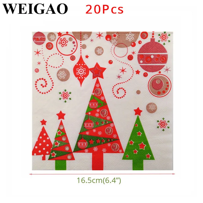 WEIGAO 20 шт Рождественский Санта Клаус/Снеговик бумажные салфетки для декупажа день рождения декоративная ткань салфетки