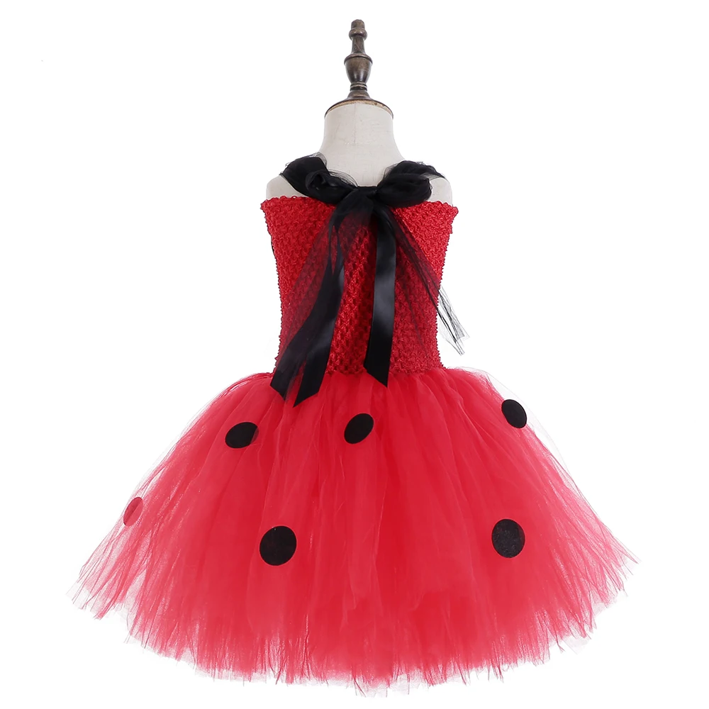 Детское платье-пачка божья коровка с маской цвет красный черный в горошек костюм