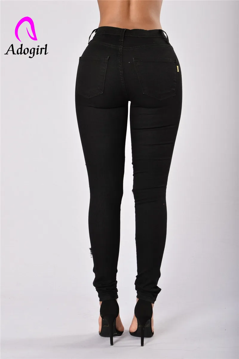Черные Многослойные рваные джинсы Adogirl женские обтягивающие с вырезами