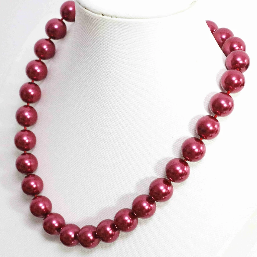 Fashion dark red 8 10 12 14mm round shell faux pearl beads fashion wedding party ceremony best necklace jewelry 18inch B1479 | Украшения и