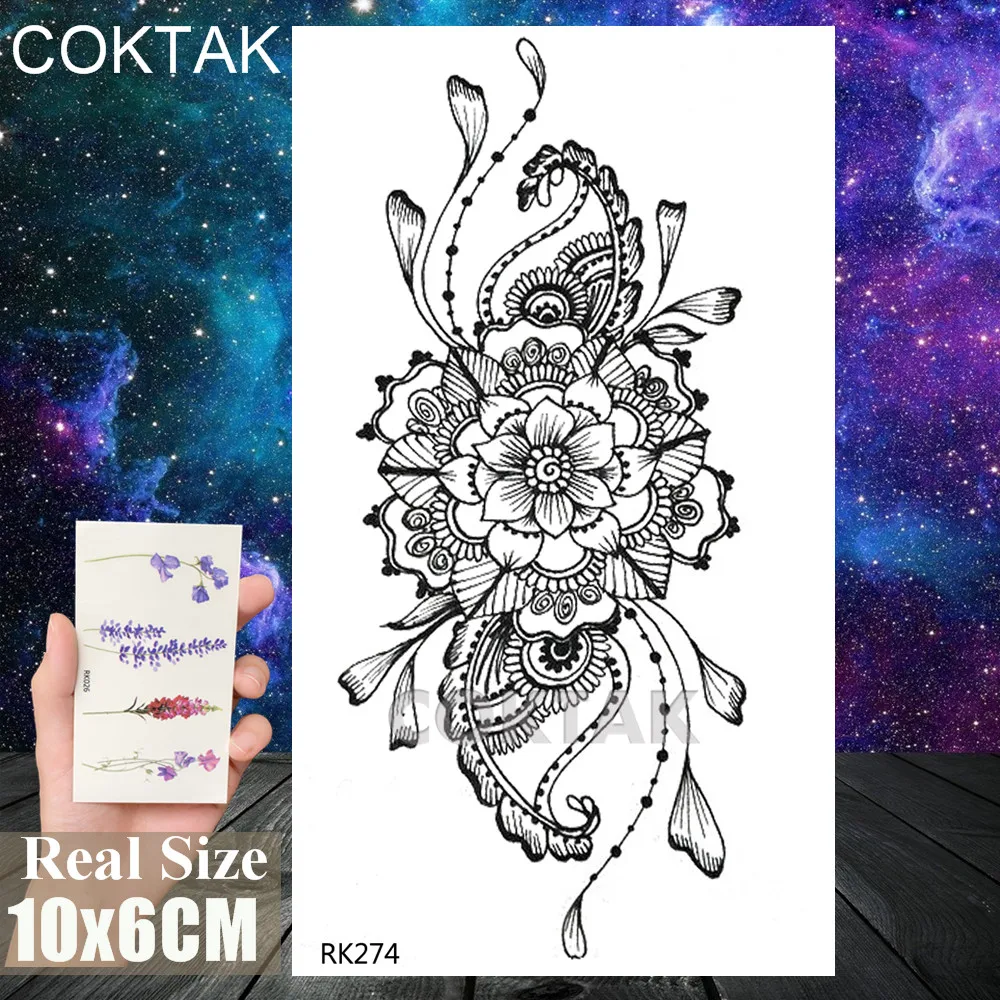 CRK274 Черные временные тату хной наклейки мандала цветок реалистичные моющиеся татуировки Поддельные геометрические боди-арт Грудь татуировки для женщин - Цвет: CRK274