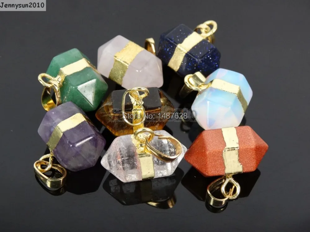Natural Ame-thyst Gems Stone Horizontal Petite Nugget Hexagonal Pointed Reiki Chakra Necklace Gold Pendant Charm Beads10Pcs/Pack | Украшения