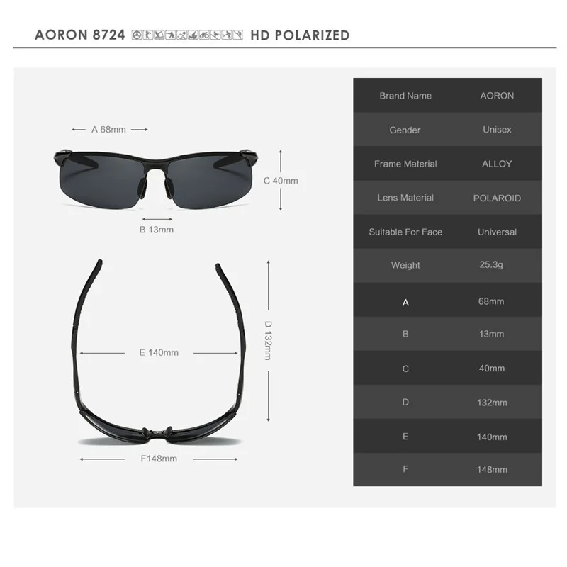 Солнцезащитные очки AORON Мужские поляризационные алюминиевые зеркальные