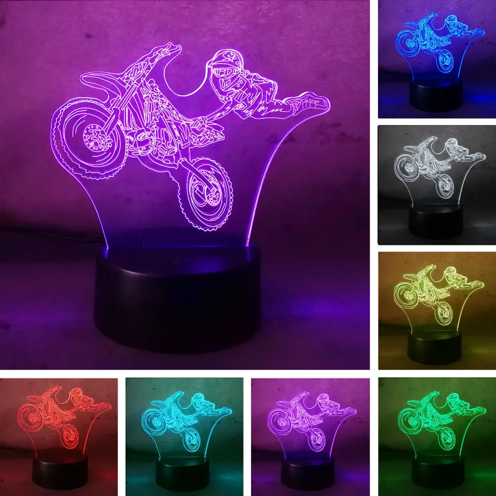 2018 3D LED человек и мотоцикл Экстрим Спорт шоу действие 7 цветов Изменение