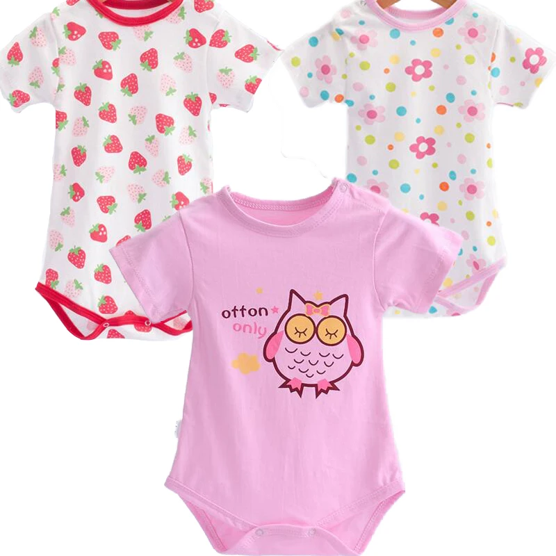 3pcs/lot One Piece Newborn Baby Bodysuits Girls Jumpsuits Cotton Summer Short Toddler Boys Print Clothes | Детская одежда и обувь