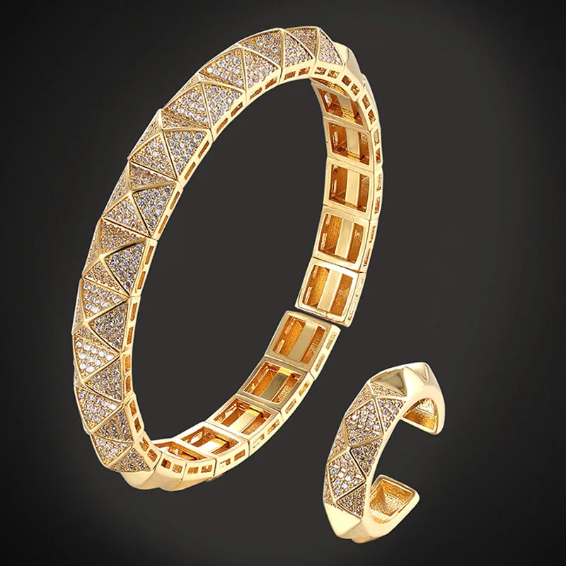 gold bangle ring 8 Zlxgirl ювелирные изделия из металла, меди, кубического циркония, браслет и кольцо, свадебные аксессуары, наборы, классические регулируемые брендовые свадебные комплекты с браслетом - Окраска металла: gold bangle ring 8