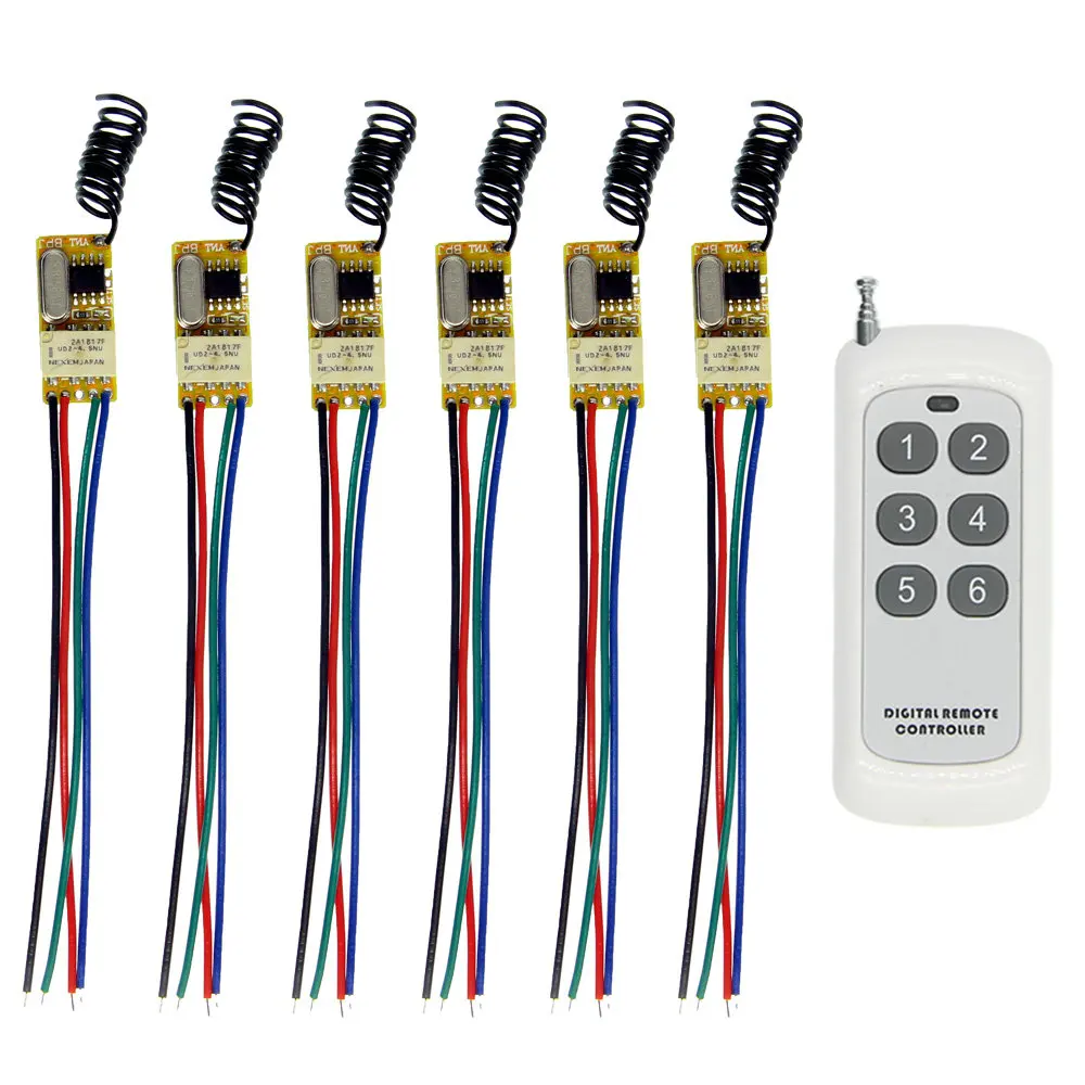 

DC 3.7V 4.5V 6V 7.4V 9V 12V Wide Voltage RF Mini Relay Switch 1 Control 6CH Channel Wireless Remote Control Switch