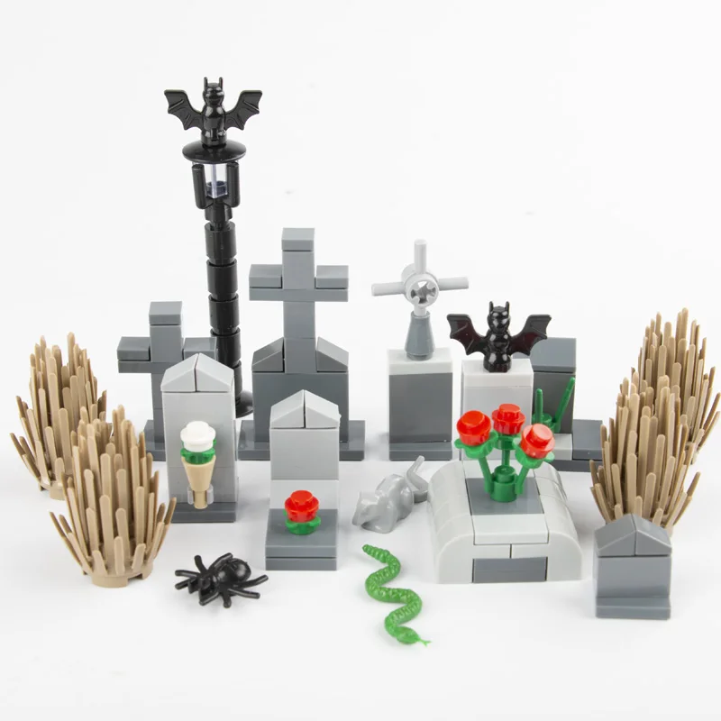 Конструктор MOC D033 аксессуар для кладбища змея летучая мышь трава роза кирпичи