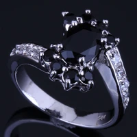 incredible flower black cubic zirconia white cz silver plated ring v0677