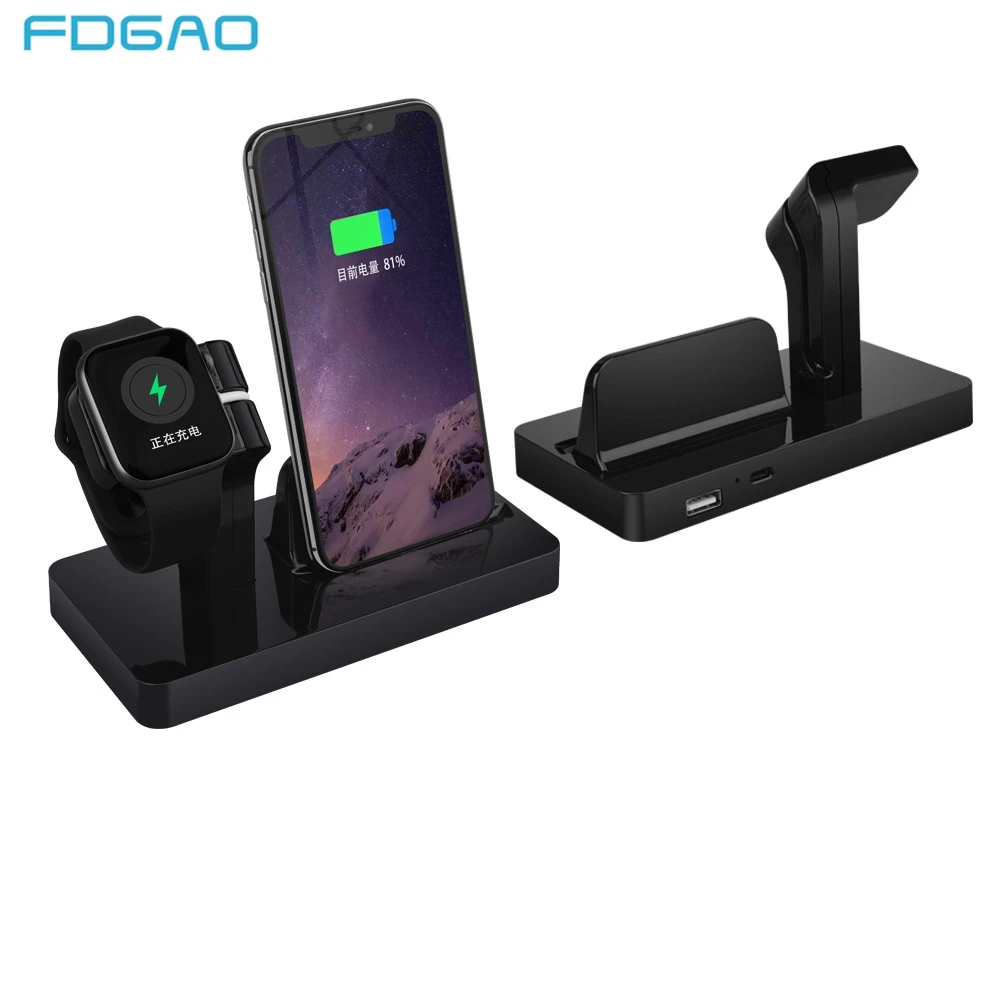 FDGAO(2 в 1) Зарядка держатель для наручных часов Apple Watch, 5, 4, 3, 2, док-станция для iPhone 11 X XS XR MAX 6 7 8 плюс Usb настольная подставка Зарядное устройство паяльная станция
