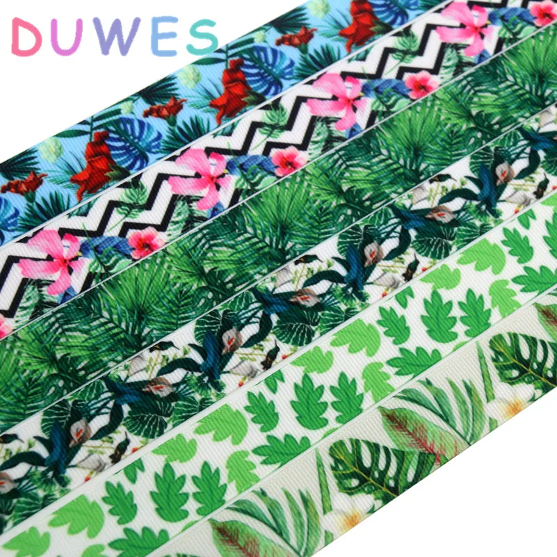 

DUWES 50yards tropical leaf printed grosgrain Ribbon Accessory hairbow headwear decoration Wholesale OEM DIY D909