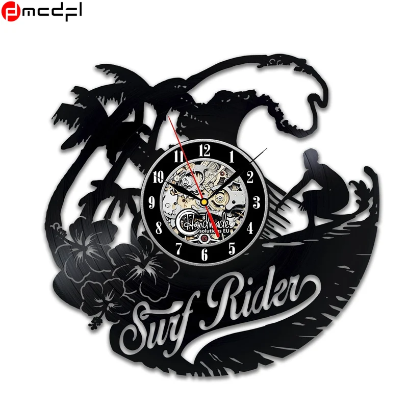 Домашний декор Винтаж Спорт Серфинг Пляж виниловая запись 3D настенные часы